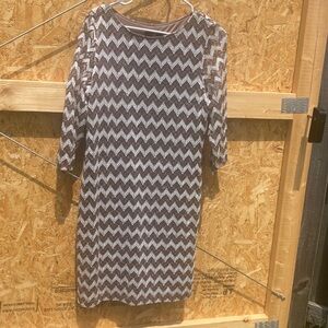 Ronni Nicole Chevron Long Sleeve Dress - Brown and White